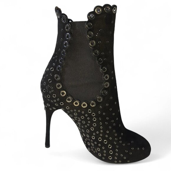 Alaia Shoes - Alaia Women's Grommet Embellished Black Suede Mid Ankle Booties Size EU 37 NWOT